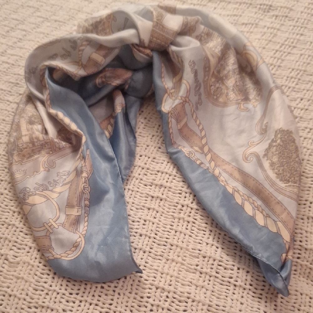 Rogee L. Paris Elegant Blue and Gold Scarf Made In Paris 34X34 - Picture 5 of 5
